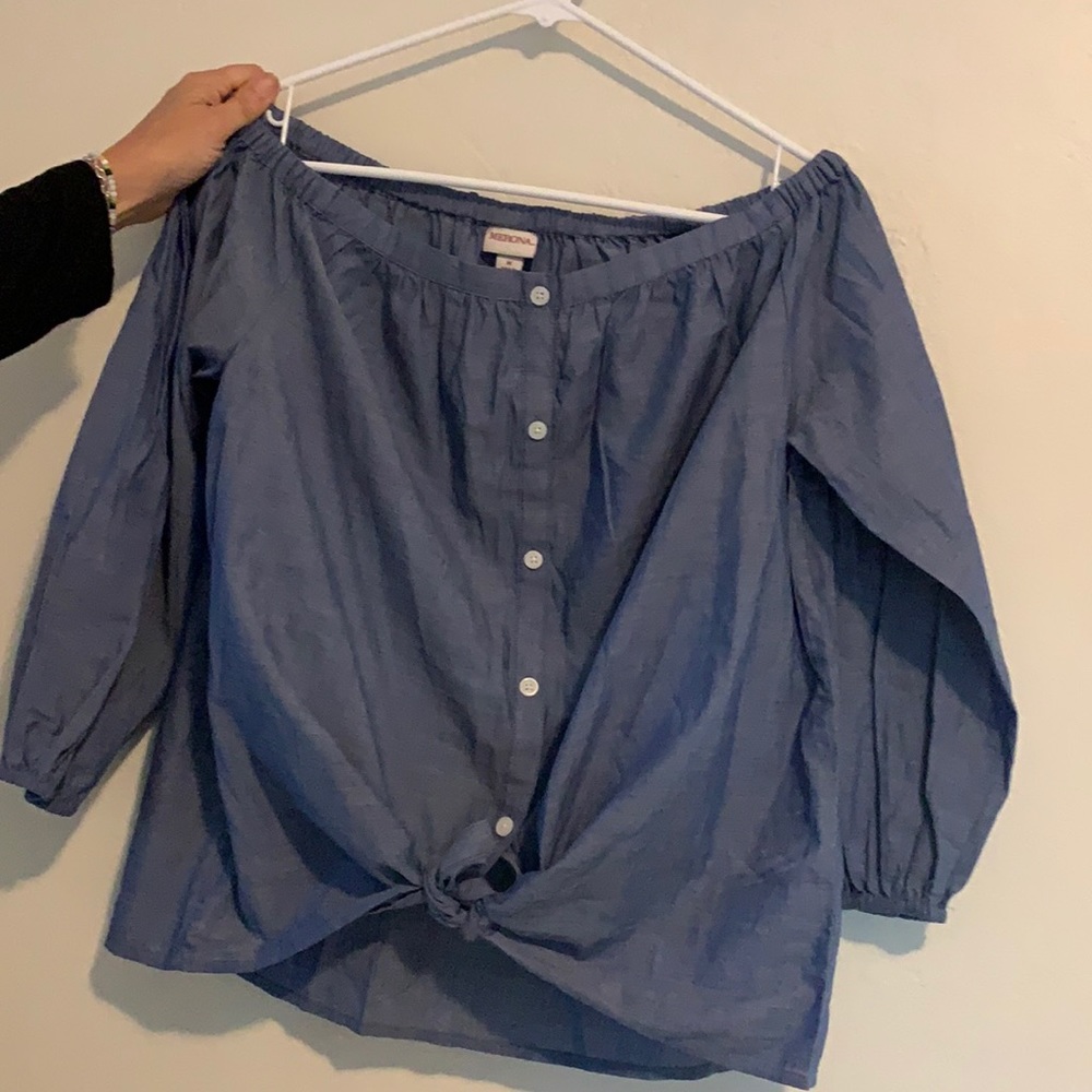 Target Off the Shoulder Linen Chambray Top
